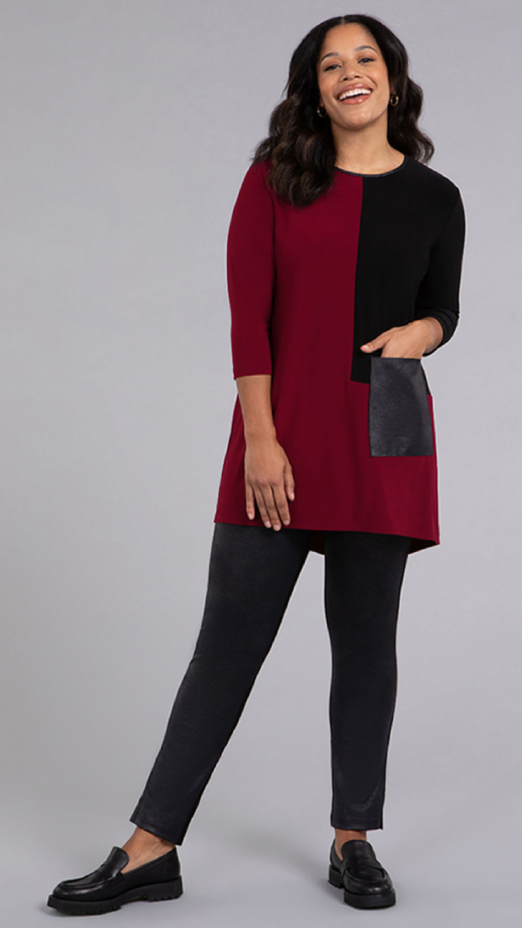 Colour Blocked Patch Pocket Tunic, 3/4 Sleeve (Sale)