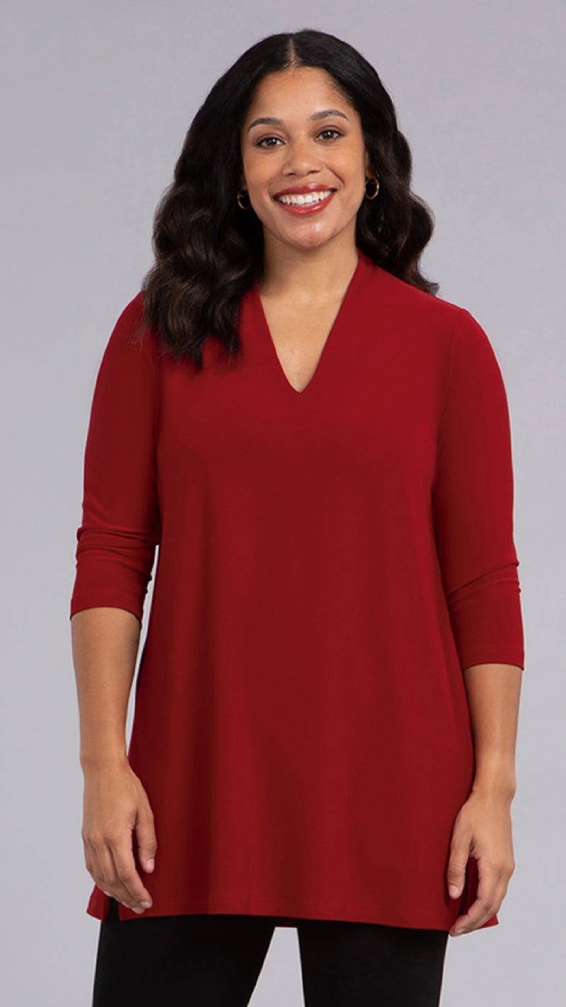 Deep V Tunic, 3/4 Sleeve (Selected Colours on Sale)