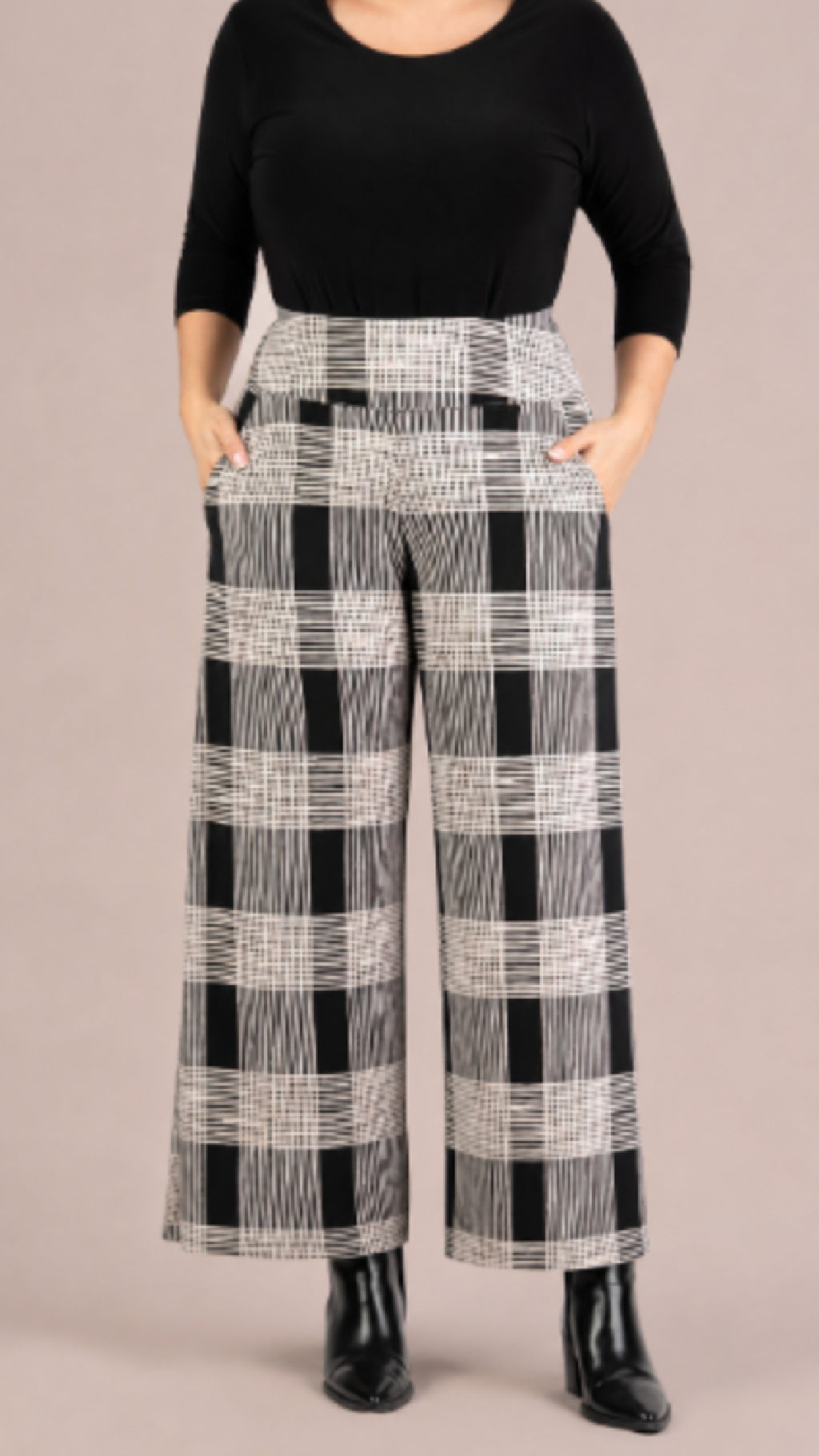 Wide Leg Trouser-Cashew Plaid
