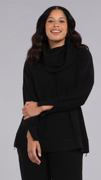 Bamboo Fleece Cowl Neck Pleat Sleeve top, Long Sleeve