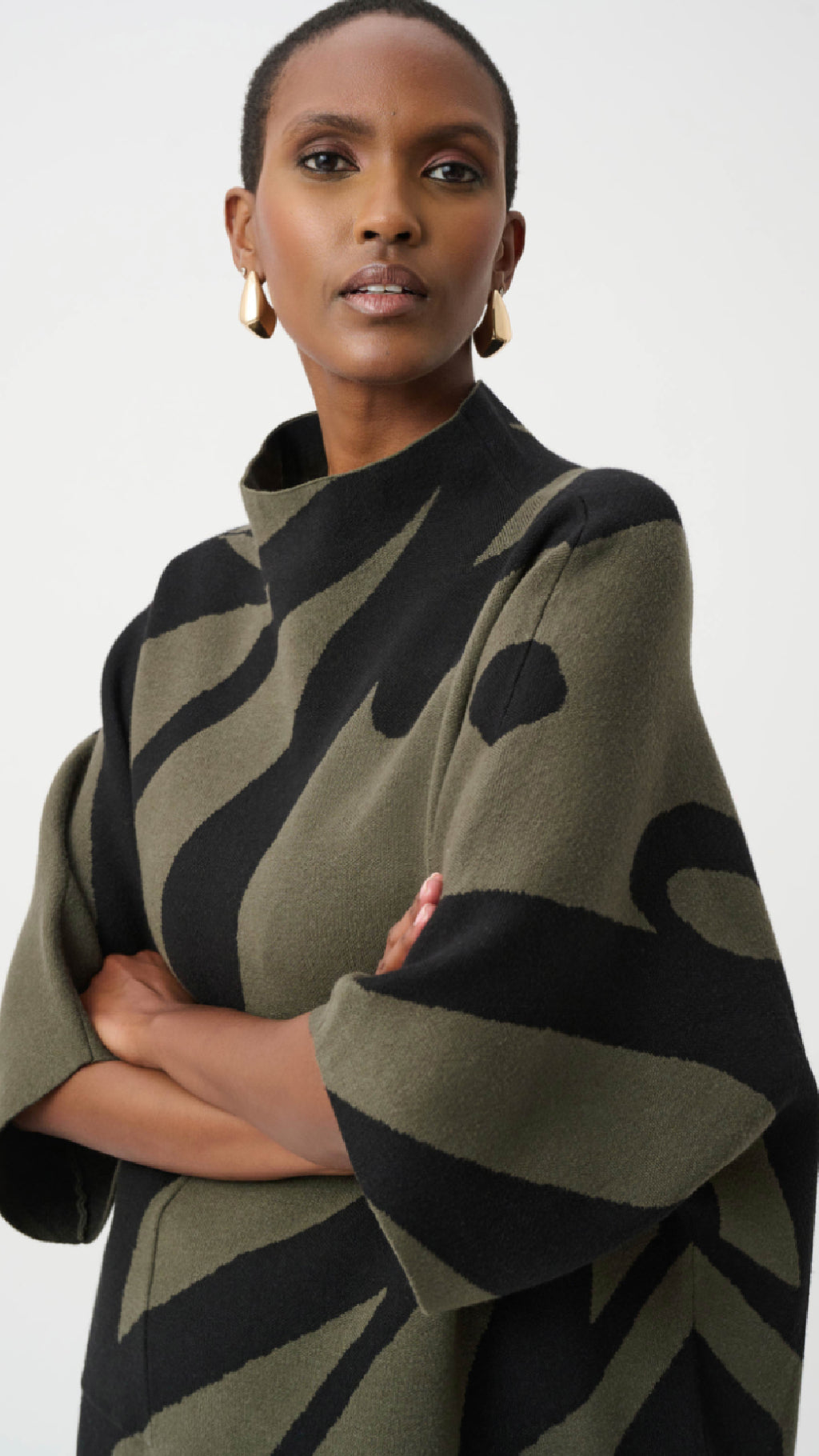 Joseph Ribkoff Abstract Jacquard Funnel-Neck Boxy Sweater