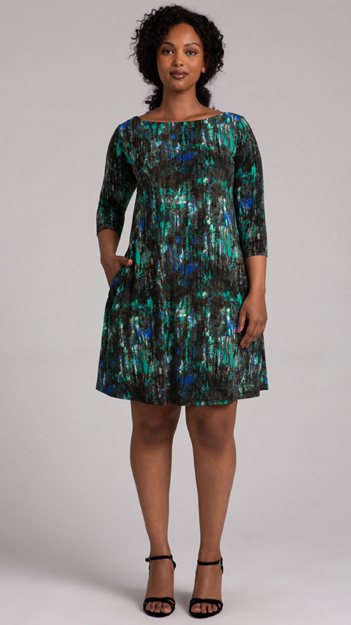 Nu Trapeze Dress, 3/4 Sleeve-Print (Sale)