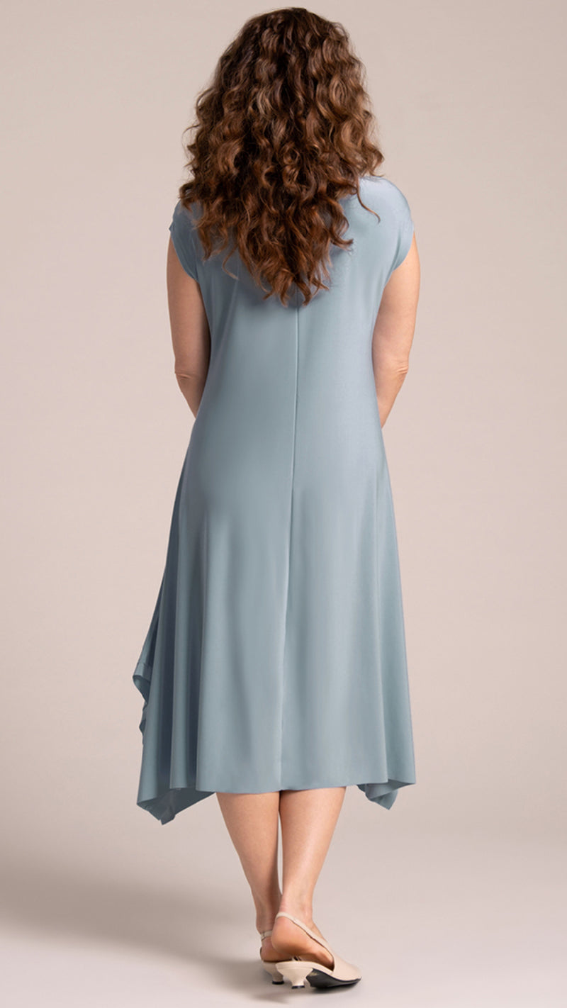 Splice V-Neck Dress, Cap Sleeve