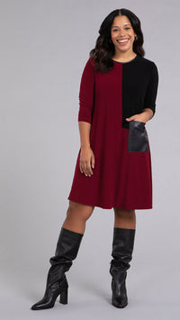 Colour Blocked Patch Pocket Dress, 3/4 Sleeve