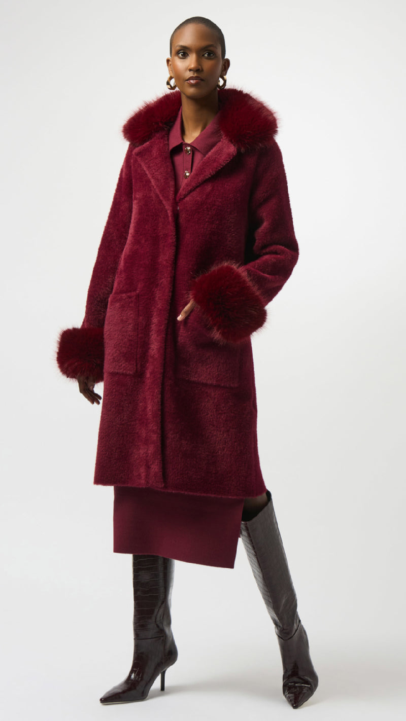 Joseph Ribkoff Feather Yarn and Faux Fur Sweater Coat (selected color on sale)