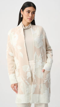 Joseph Ribkoff Abstract Jacquard Sweater Knit Long Cardigan