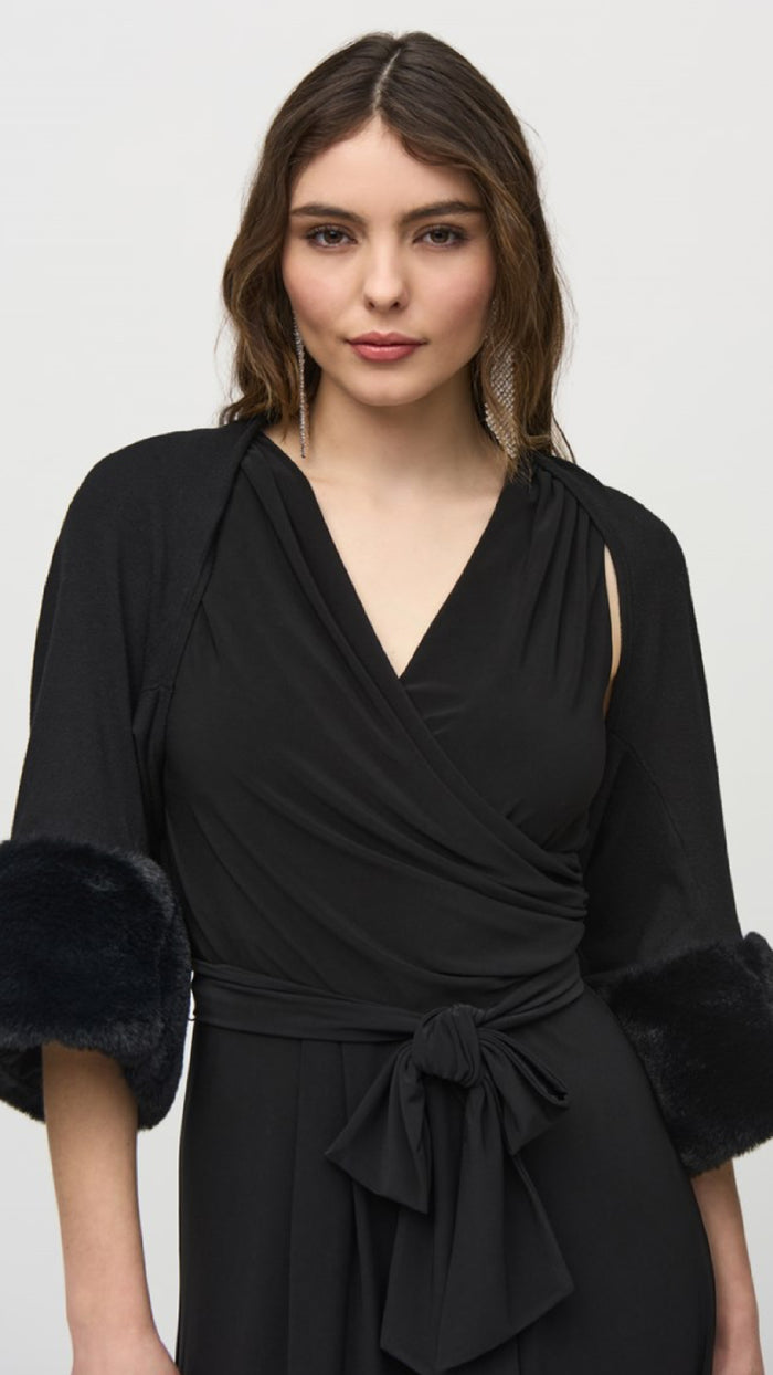Joseph Ribkoff sweater Knit Bolero With Faux Fur Trim (Sale)