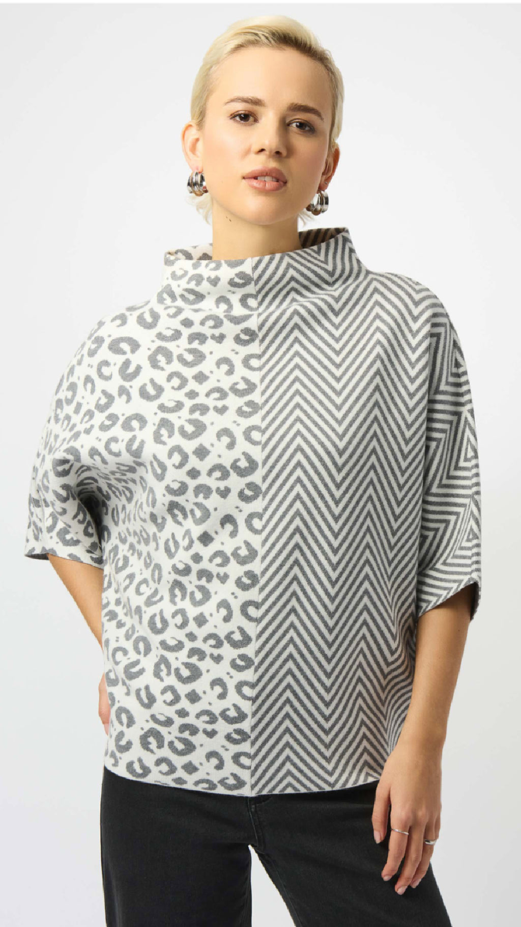 Joseph Ribkoff Jacquard Knit Mixed Print Boxy Sweater