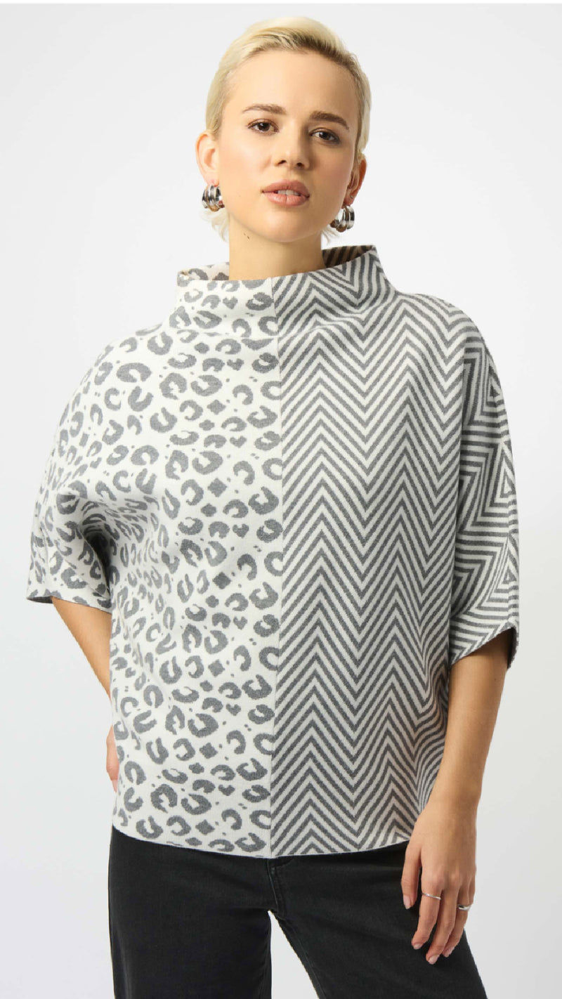 Joseph Ribkoff Jacquard Knit Mixed Print Boxy Sweater