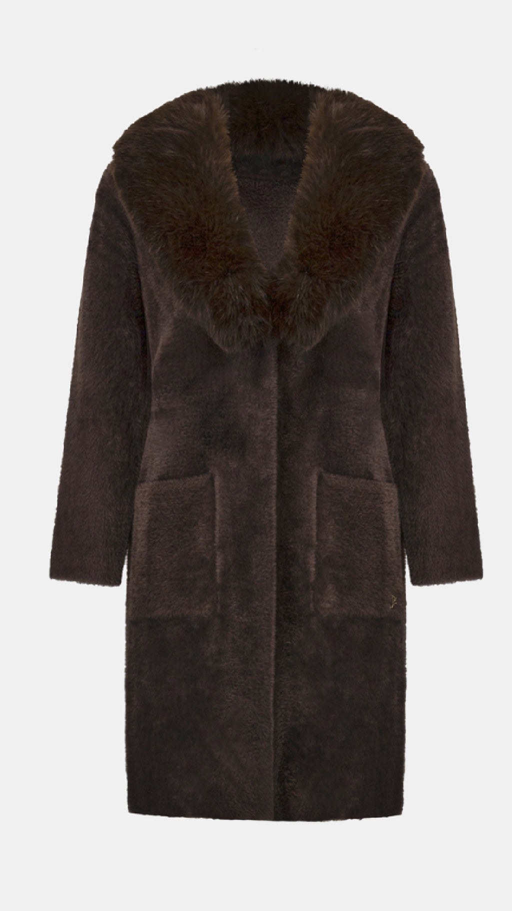 Joseph Ribkoff Feather Yarn Coat With Detachable Faux Fur Collar