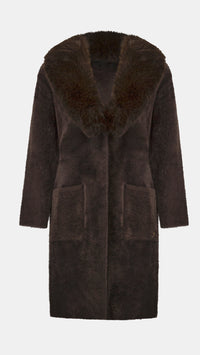 Joseph Ribkoff Feather Yarn Coat With Detachable Faux Fur Collar