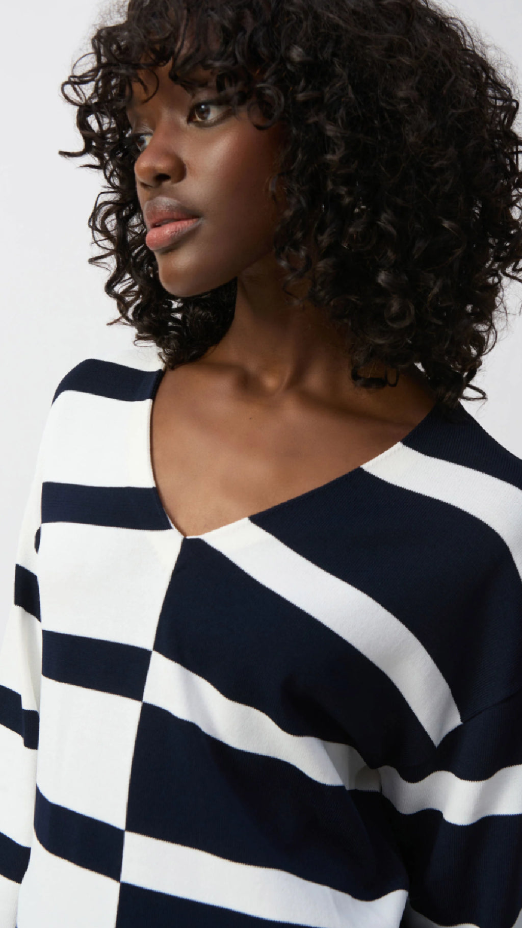 Joseph Ribkoff Striped Sweater Knit V-Neck Pullover