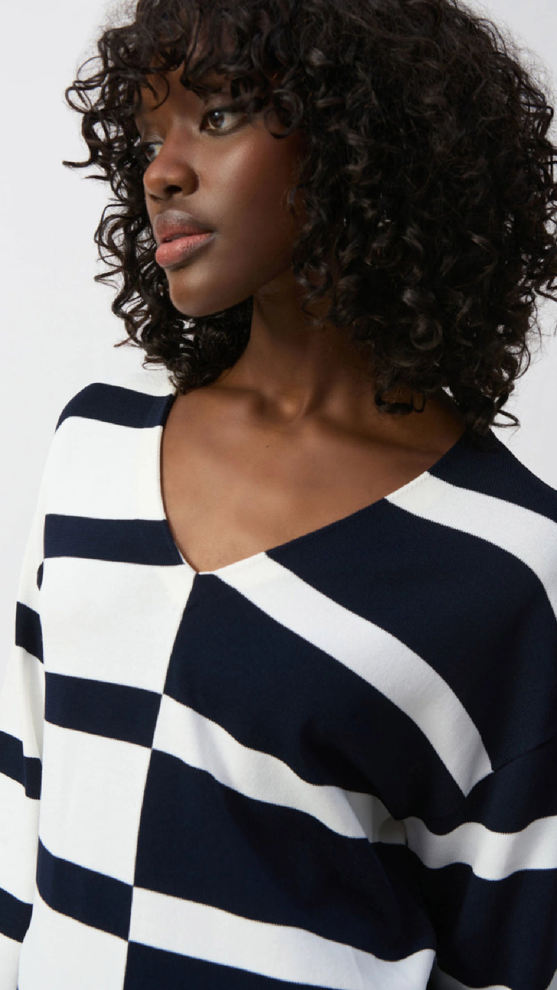 Joseph Ribkoff Striped Sweater Knit V-Neck Pullover