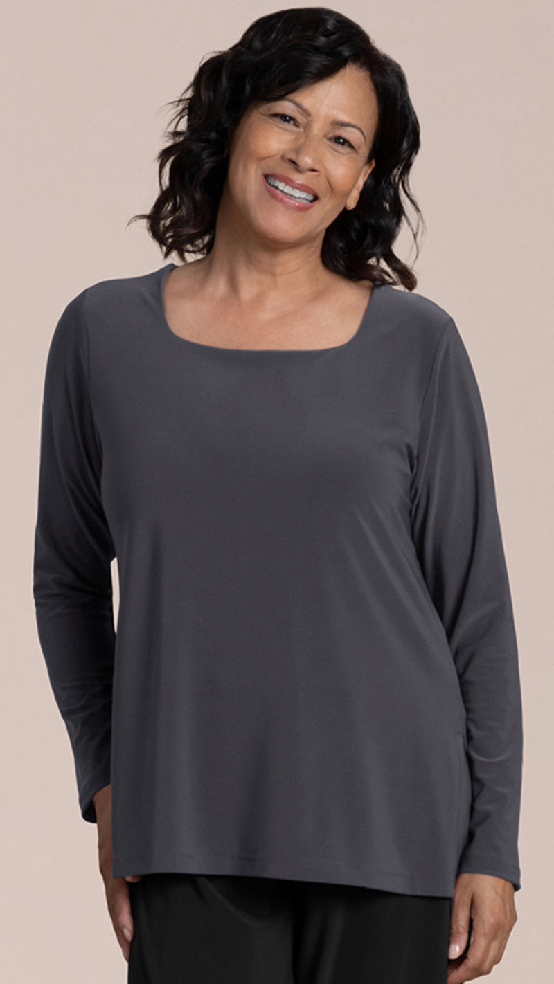 Soft Square Neck Top, 3/4 Sleeve