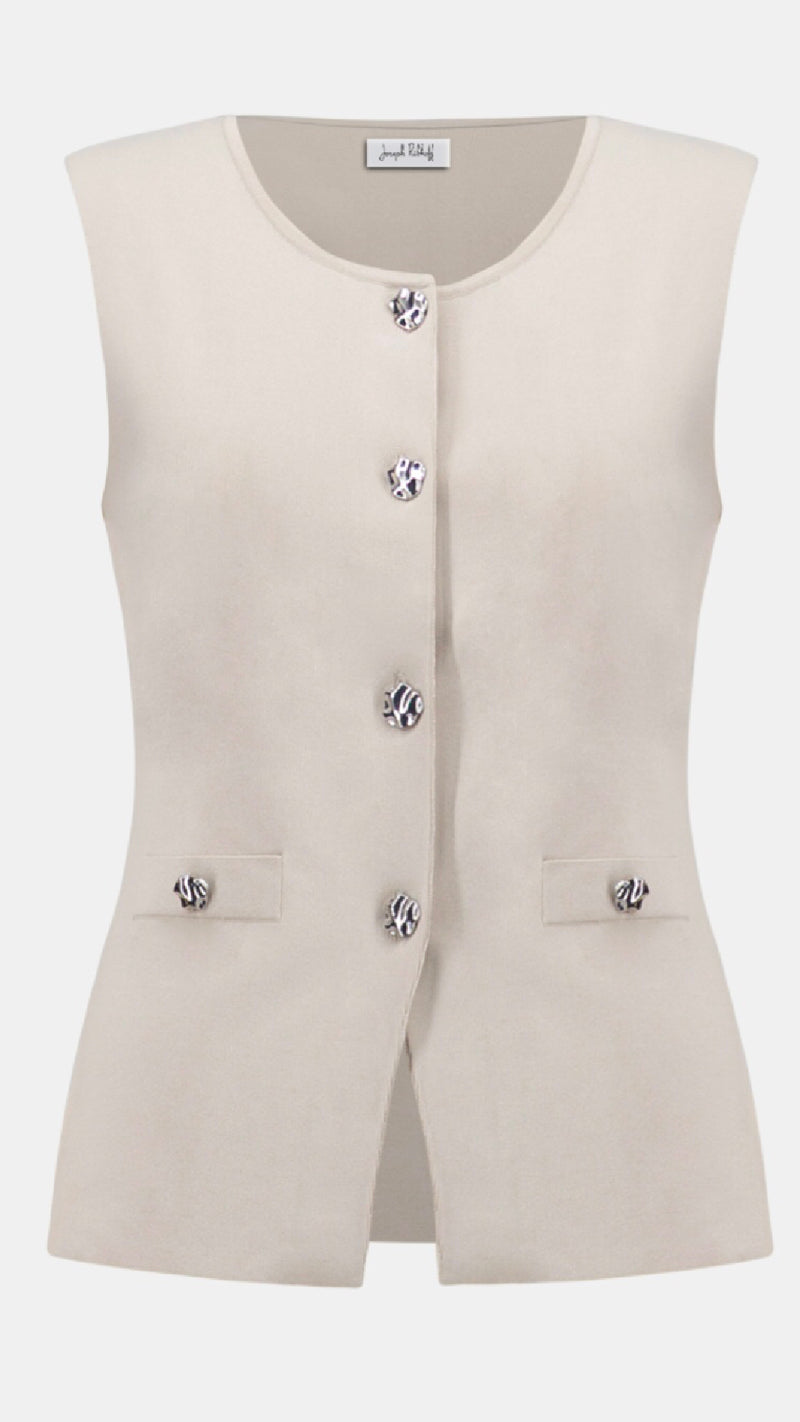 Joseph Ribkoff Viscose Blend Vest with Faux Welt Pockets, Culotte Pants