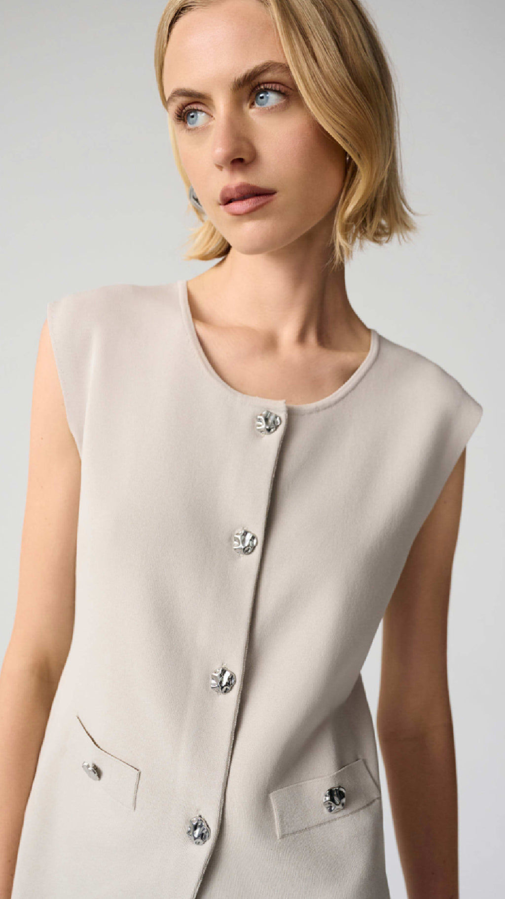 Joseph Ribkoff Viscose Blend Vest with Faux Welt Pockets, Culotte Pants