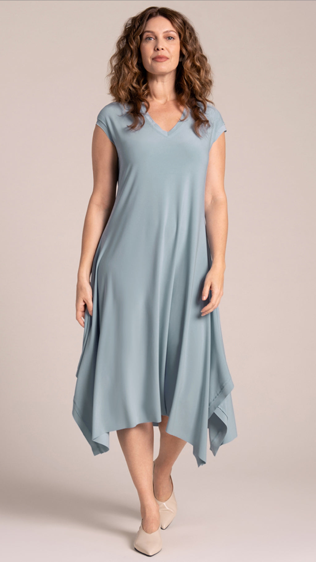Splice V-Neck Dress, Cap Sleeve
