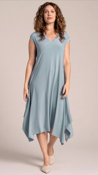 Splice V-Neck Dress, Cap Sleeve