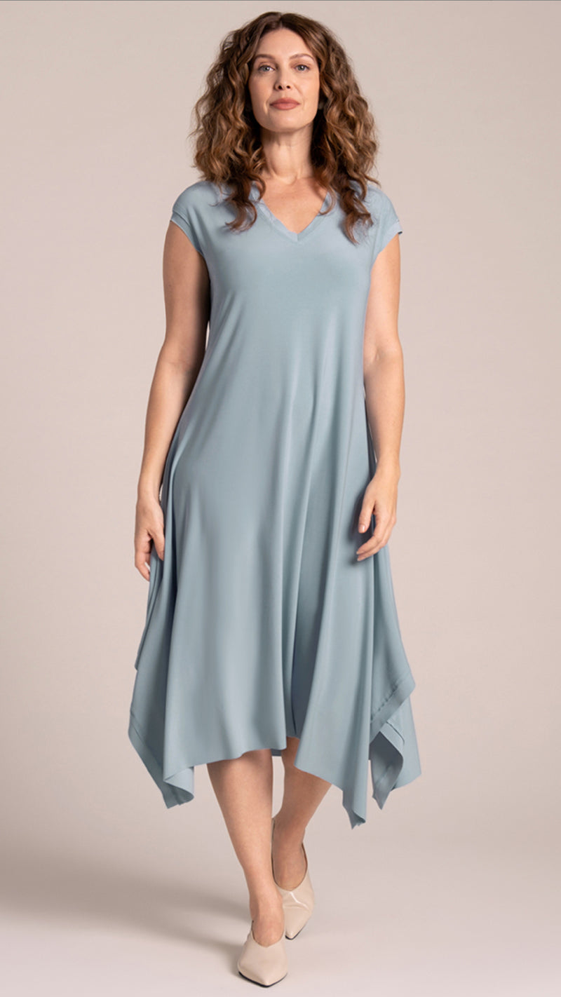 Splice V-Neck Dress, Cap Sleeve
