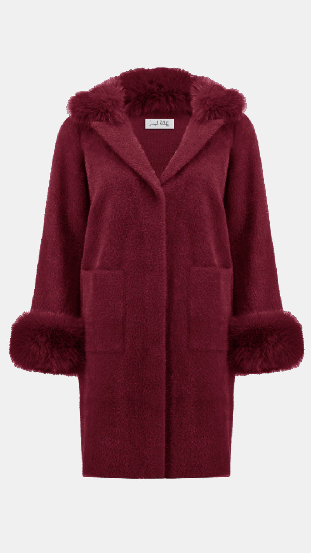 Joseph Ribkoff Feather Yarn and Faux Fur Sweater Coat (selected color on sale)