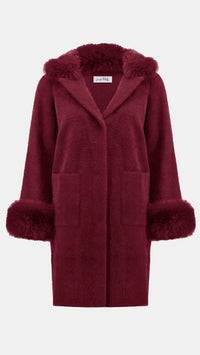 Joseph Ribkoff Feather Yarn and Faux Fur Sweater Coat (selected color on sale)