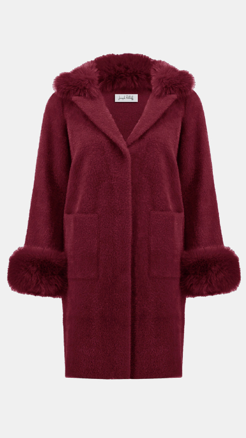 Joseph Ribkoff Feather Yarn and Faux Fur Sweater Coat (selected color on sale)