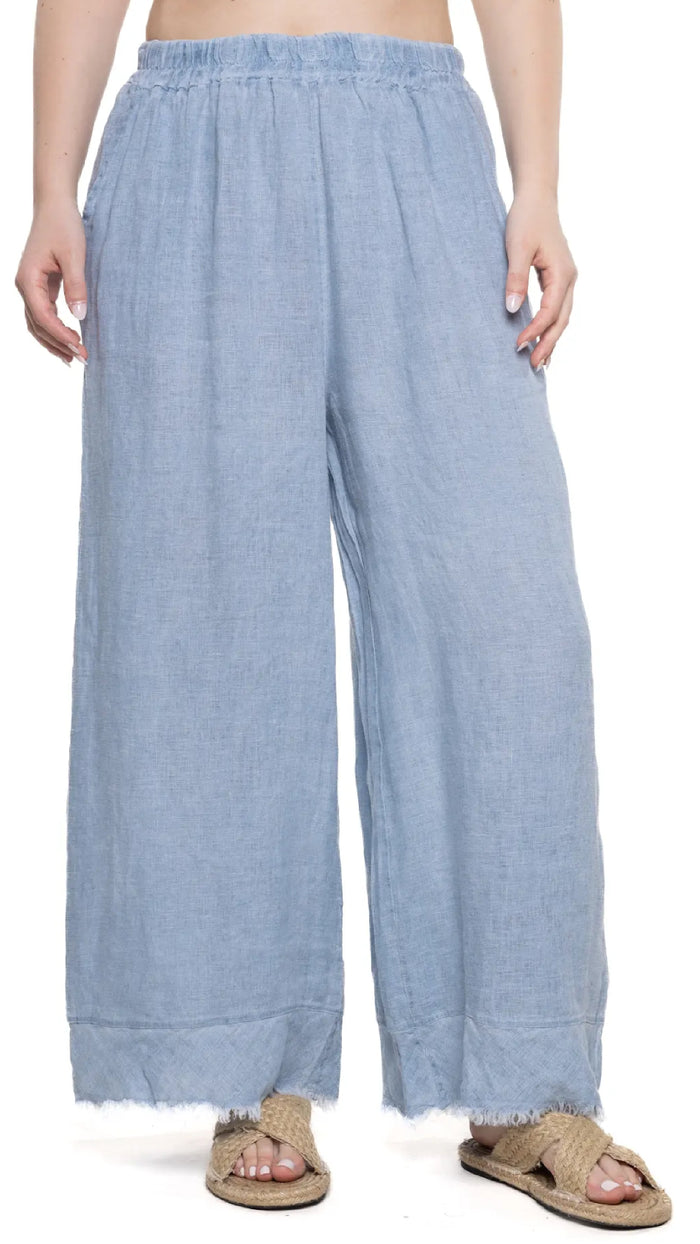 Wide Leg Linen Pant With Raw Edge