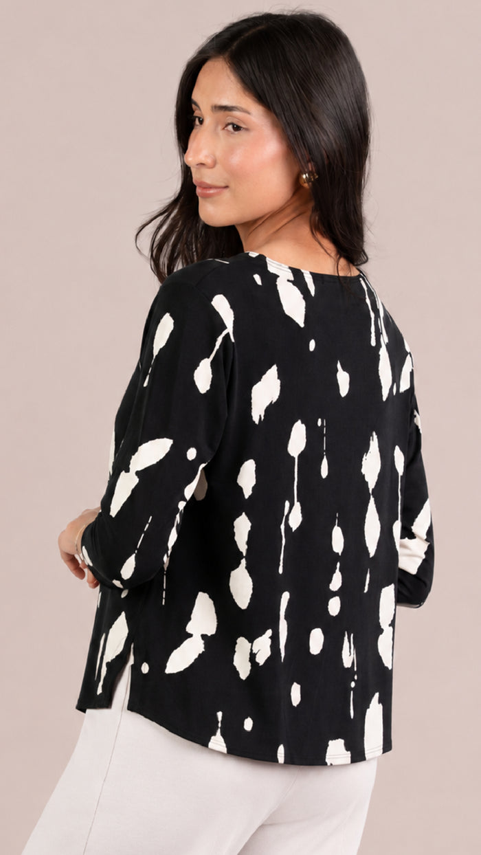 Go To Classic T Relax Short, 3/4 Sleeve-Cashew Splatter