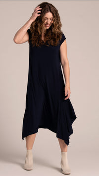 Splice V-Neck Dress, Cap Sleeve