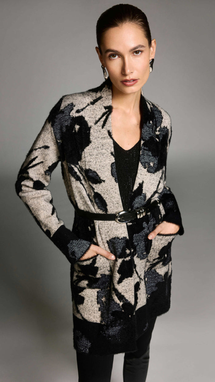 Joseph Ribkoff Abstract Jacquard Sweater Knit Long Cardigan