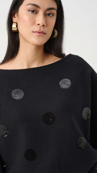 Joseph Ribkoff Brushed Viscose And Nylon Boxy Embroidered Sweater