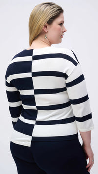 Joseph Ribkoff Striped Sweater Knit V-Neck Pullover