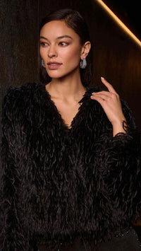 Joseph Ribkoff Faux Fur Collarless Boxy Jacket