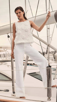 Joseph Ribkoff-Novelty SleevelessTop With 3D Floral Embroidery
