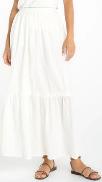 Tiered Maxi Skirt With Stripe Embroidery And Matching Top