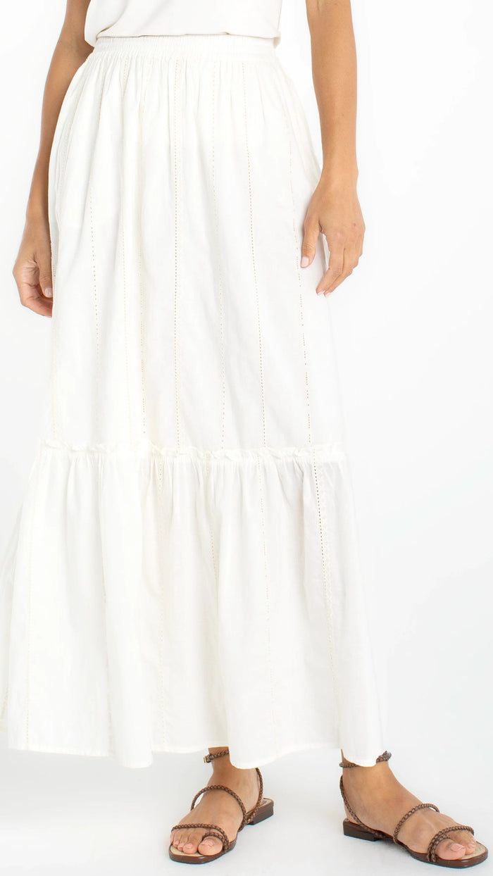 Tiered Maxi Skirt With Stripe Embroidery And Matching Top