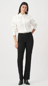 Joseph Ribkoff Cotton Poplin Blouse With 3D Flower and Rhinestone Detail