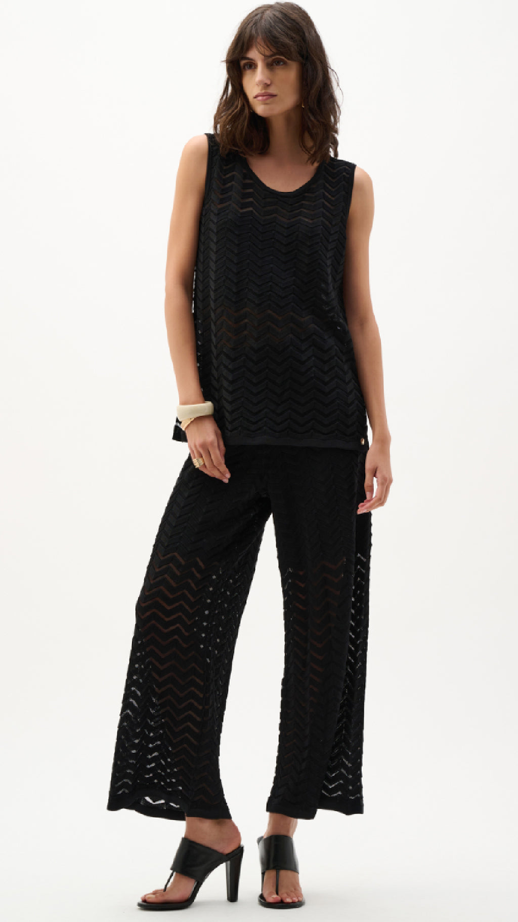 Joseph Ribkoff Viscose Jacquard Knit Chevron Stitch Relaxed Tunic Top and Culotte Pants