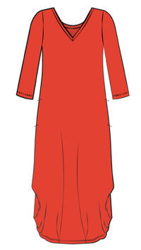 V-Neck Narrow Lantern Dress, 3/4 Sleeve