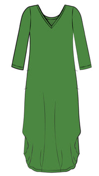 V-Neck Narrow Lantern Dress, 3/4 Sleeve (Con’t…)