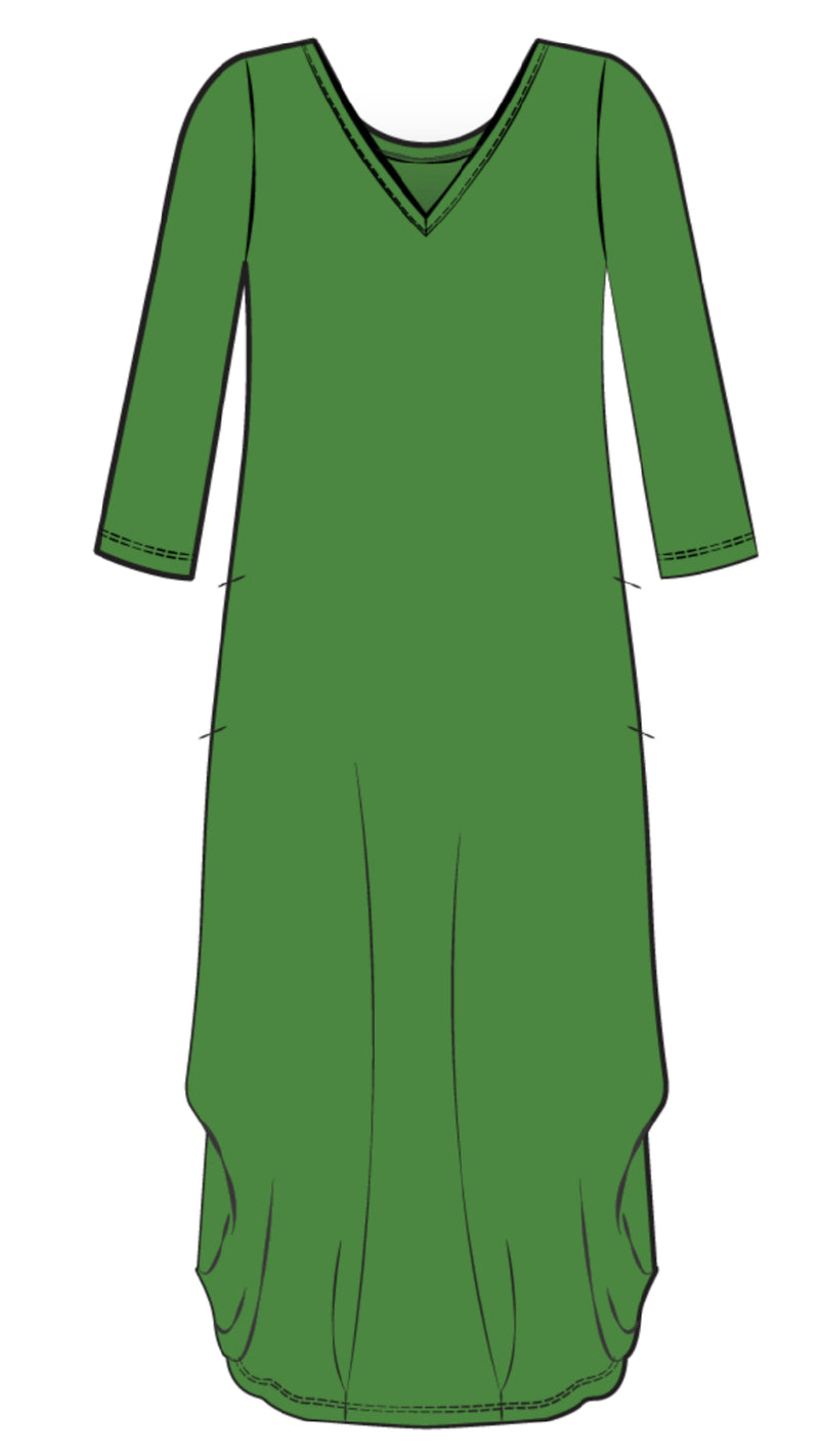V-Neck Narrow Lantern Dress, 3/4 Sleeve (Con’t…)