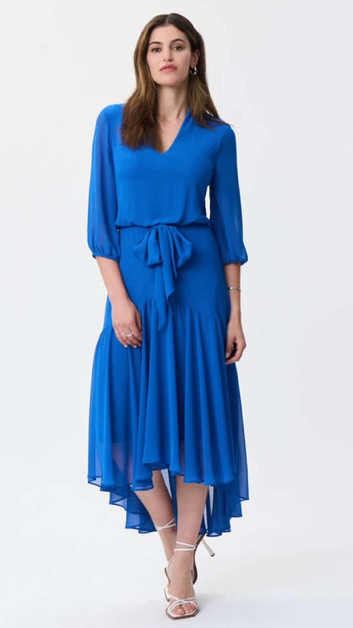 Solid Chiffon Flounced Midi Dress