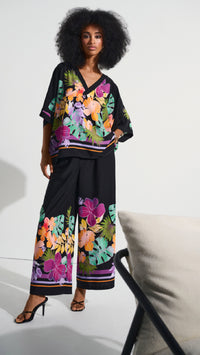 Joseph Ribkoff Woven Floral Border Print Wide Leg Pants