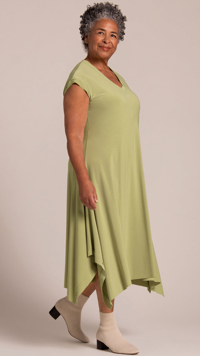 Splice V-Neck Dress, Cap Sleeve