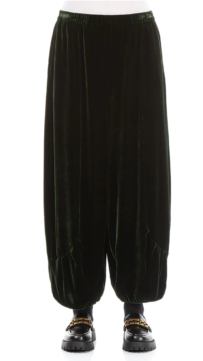 Loose Dark Sage Silk Velvet Trouser