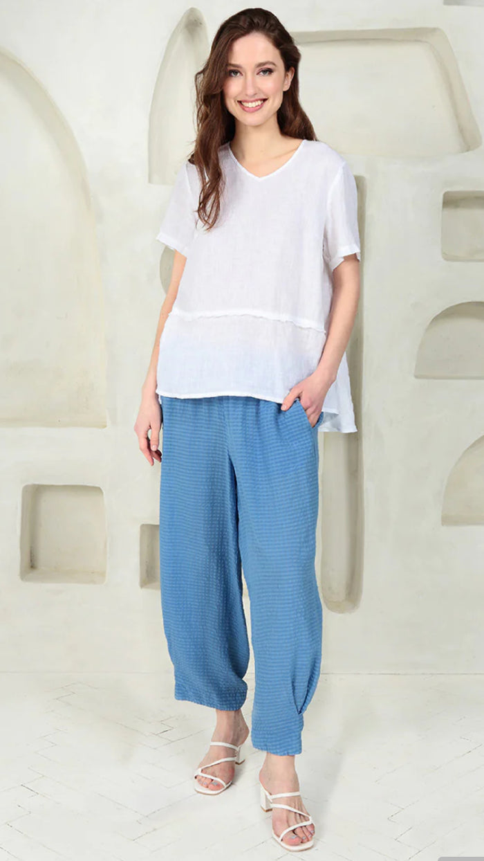 Grizas V-Neck Linen Blouse, Short Sleeve