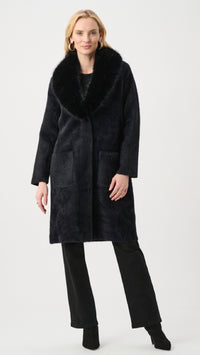 Joseph Ribkoff Feather Yarn Coat With Detachable Faux Fur Collar