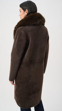 Joseph Ribkoff Feather Yarn Coat With Detachable Faux Fur Collar