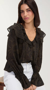 Double Ruffle V-Neck Woven Blouse
