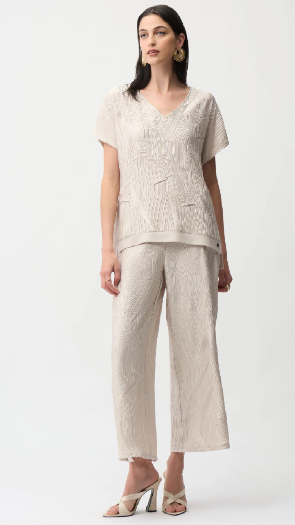 Joseph Ribkoff Pleated Satin Boxy Top and Pull-On Culotte Pants